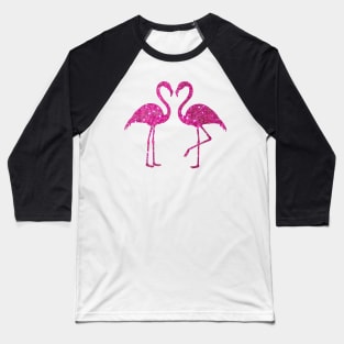 Bright Pink Faux Glitter Flamingos Silhouette Baseball T-Shirt